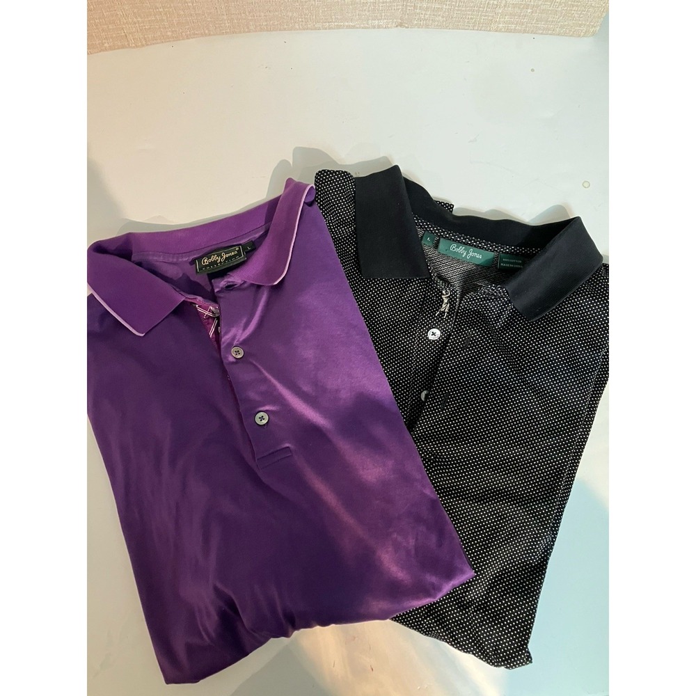 Lot of 2 Bobby Jones Men's Polo Golf Shirts Size L Black And Purple - Picture 10 of 10
